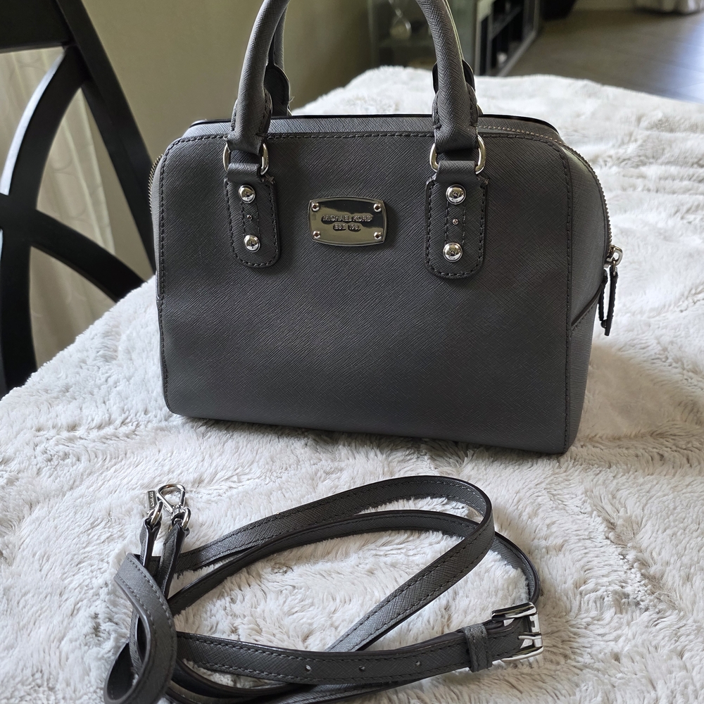 Gray Handbag with Detachable Strap